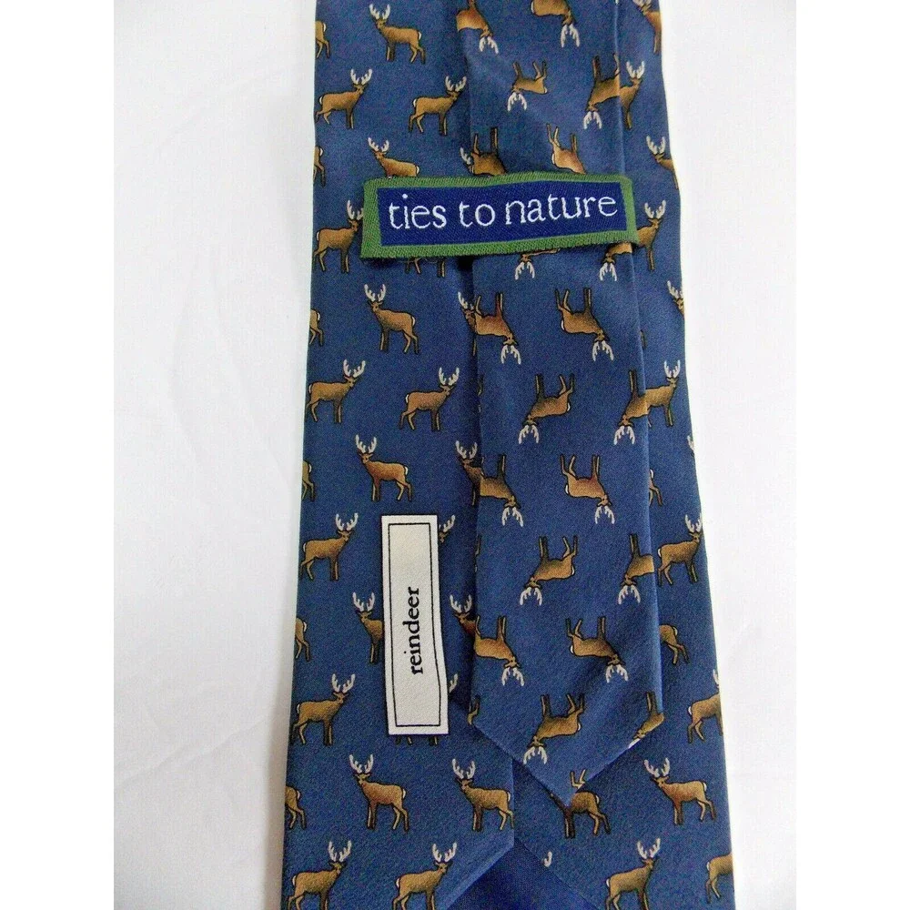 Ties to Nature Handmade Blue Silk Reindeer Men's Neck Tie